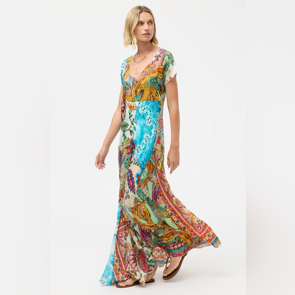 NWT Johnny Was Floral Patchwork Maxi Dress in Turquoise, Pink & Gold - Picture 2 of 3